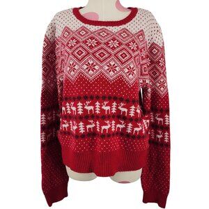 Women's Prince & Fox Winter Christmas Sweater Red White XL Reindeer Tree Snow